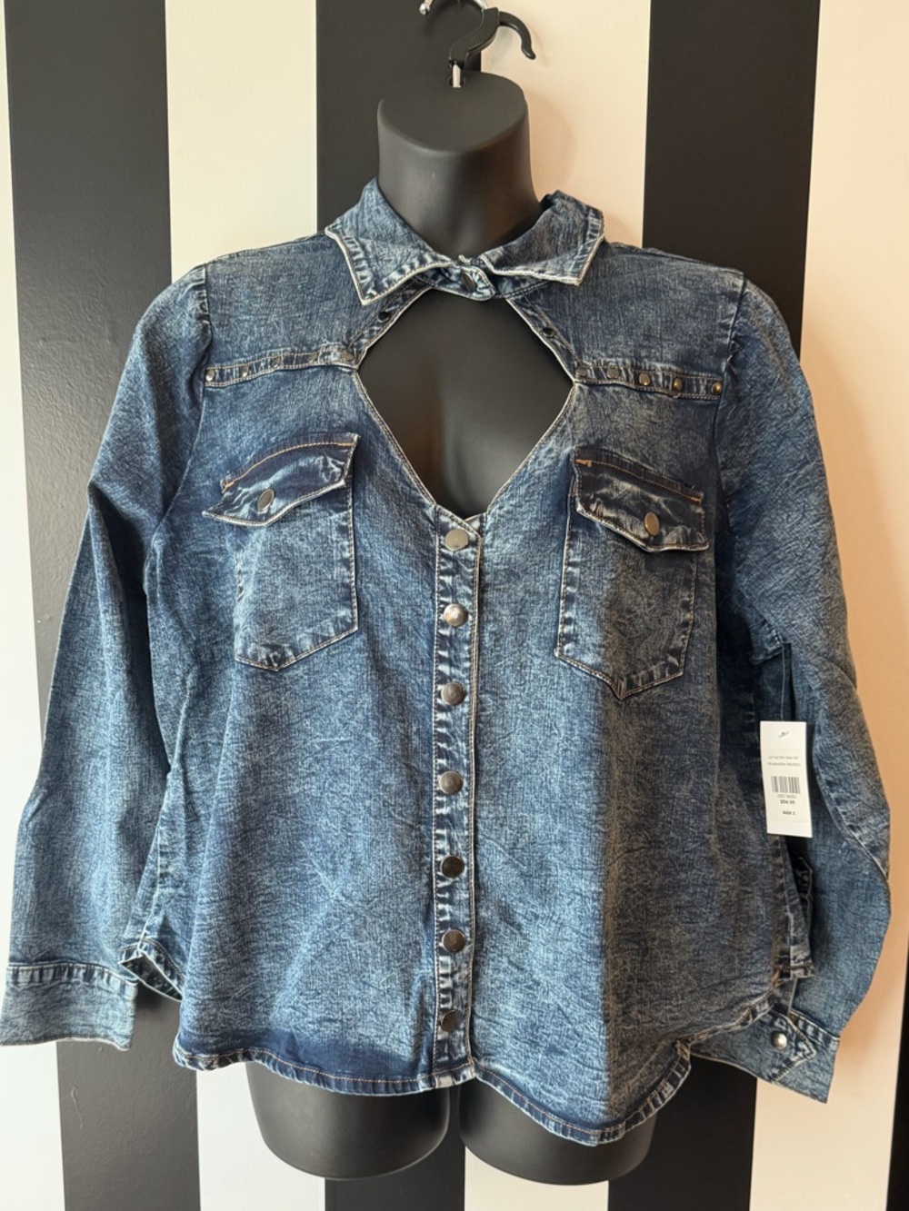 Fashion to Figure Blue Acid Wash Denim Button Top